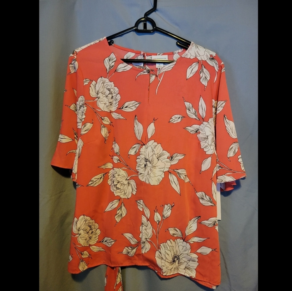 XL Liz Claiborne Rose Garden Floral Top Women Blouse Shirt Summer